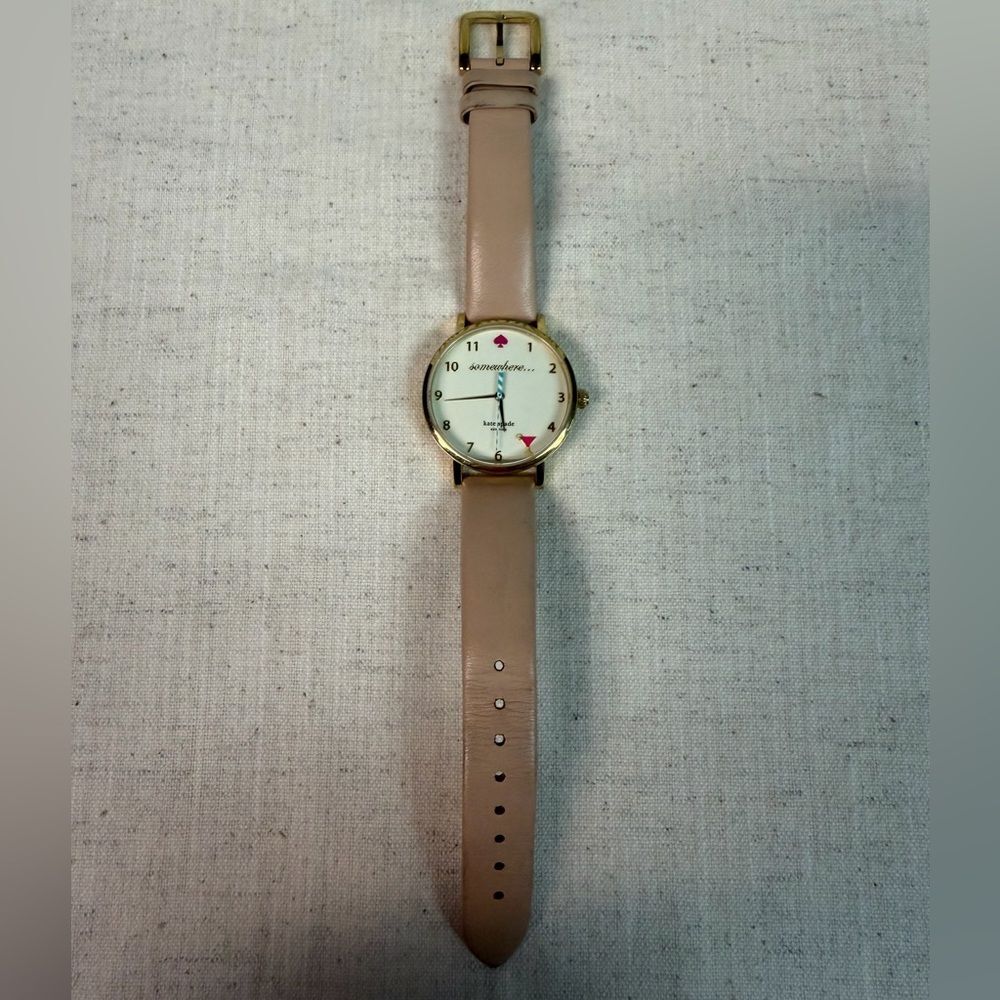 Kate Spade Metro 5 O’clock Somewhere Watch with Beige Leather Band New Battery - Picture 2 of 8
